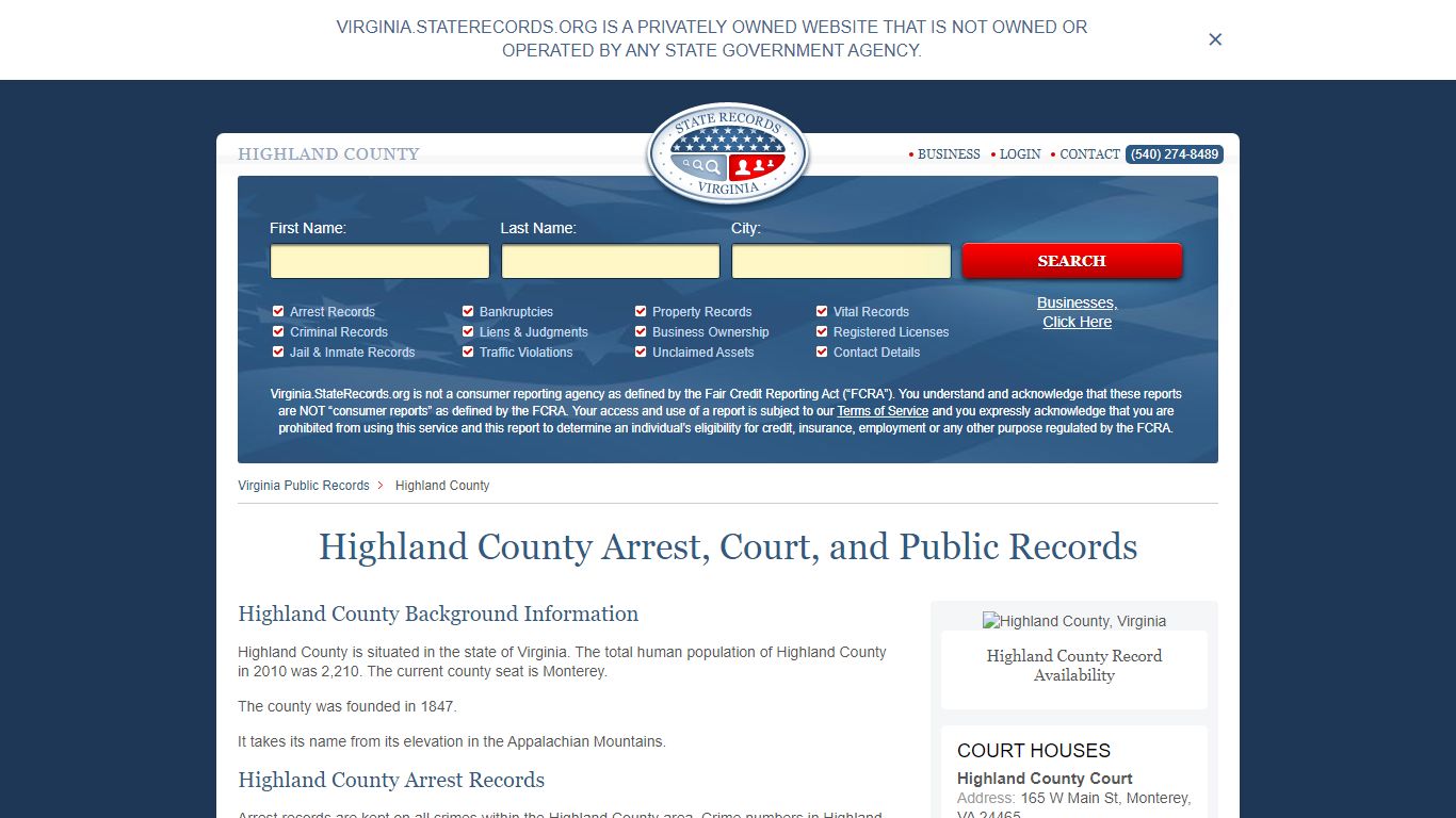 Highland County Arrest, Court, and Public Records